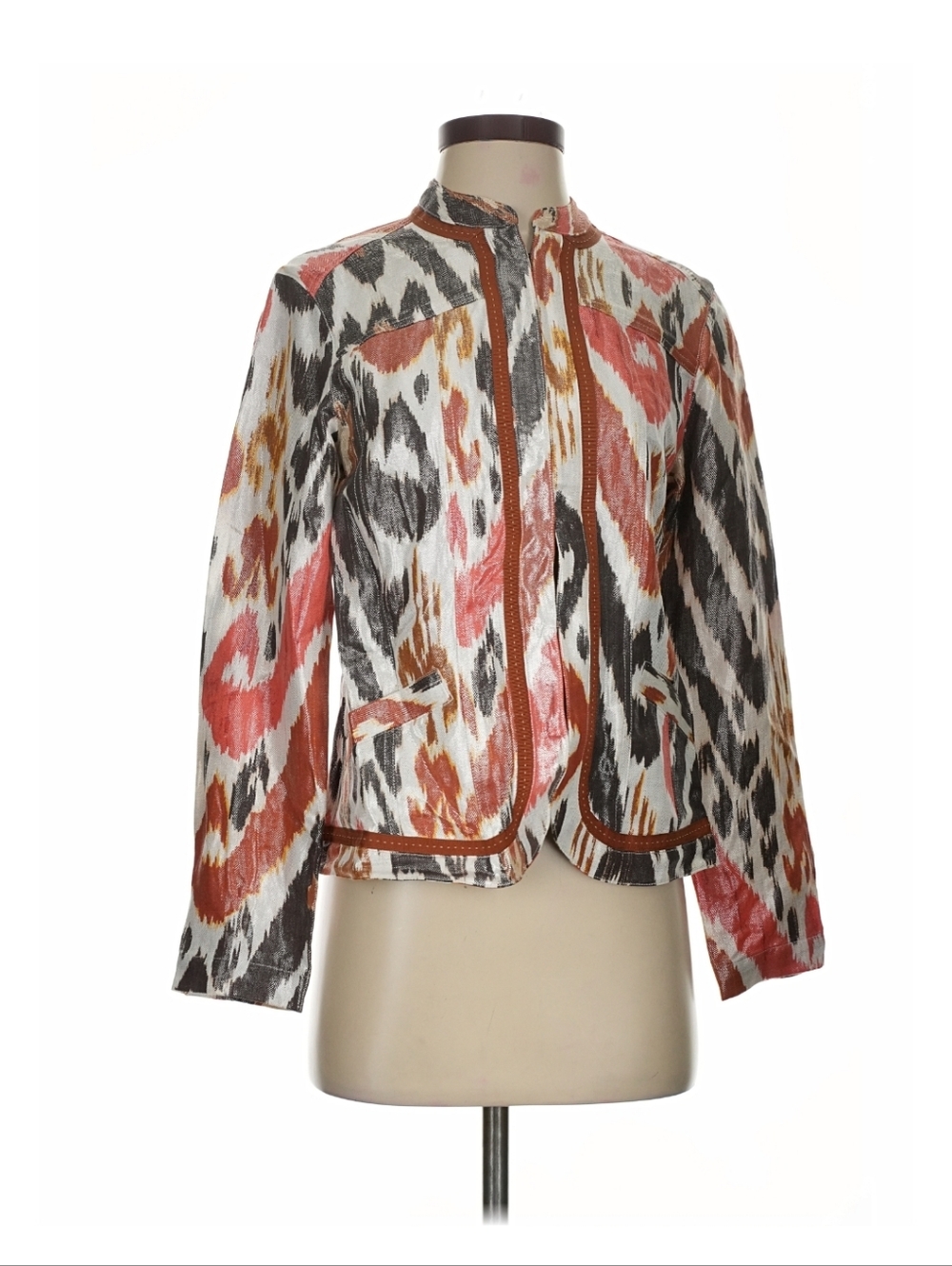Chico's Safari Sunset Ikat Print Linen Jacket NWT Size 0